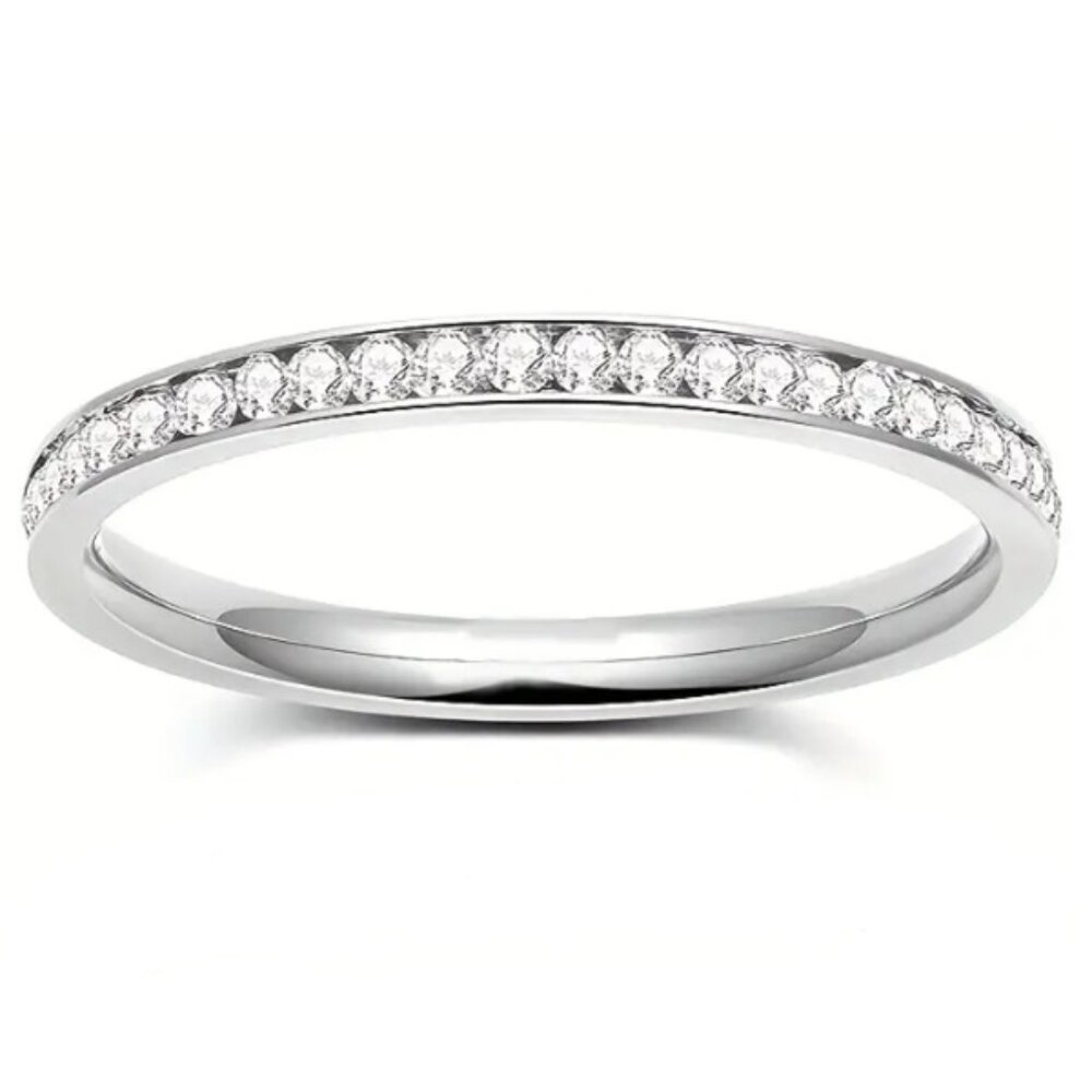 18K Gold Electro-Plated Titanium and Lab Created Cubic Zirconia Eternity Band